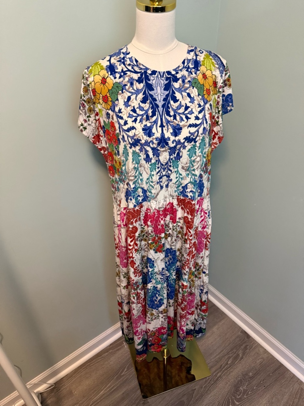 Johnny Was Shellinay Tiered Tea Length Dress Floral Boho Luxury Multi Color M - Picture 4 of 5